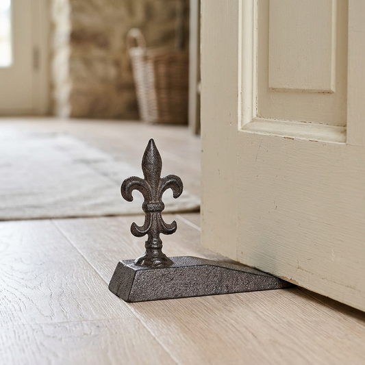 Fleur-de-lis doorstop in a French Provincial hallway
