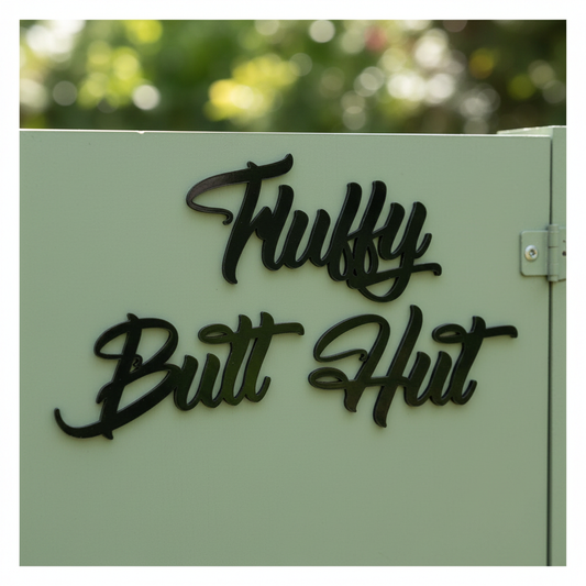Fluffy Butt Hut Sign Sage Green Chicken Coop Door