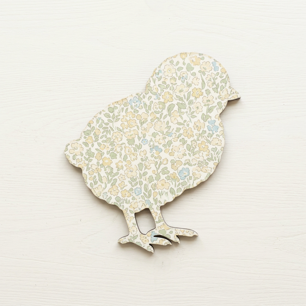 Fluffy chick with pastel floral decoupage