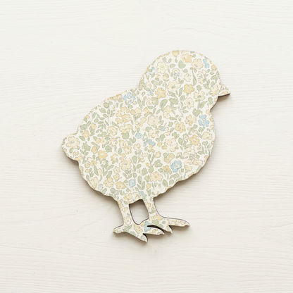 Fluffy chick with pastel floral decoupage