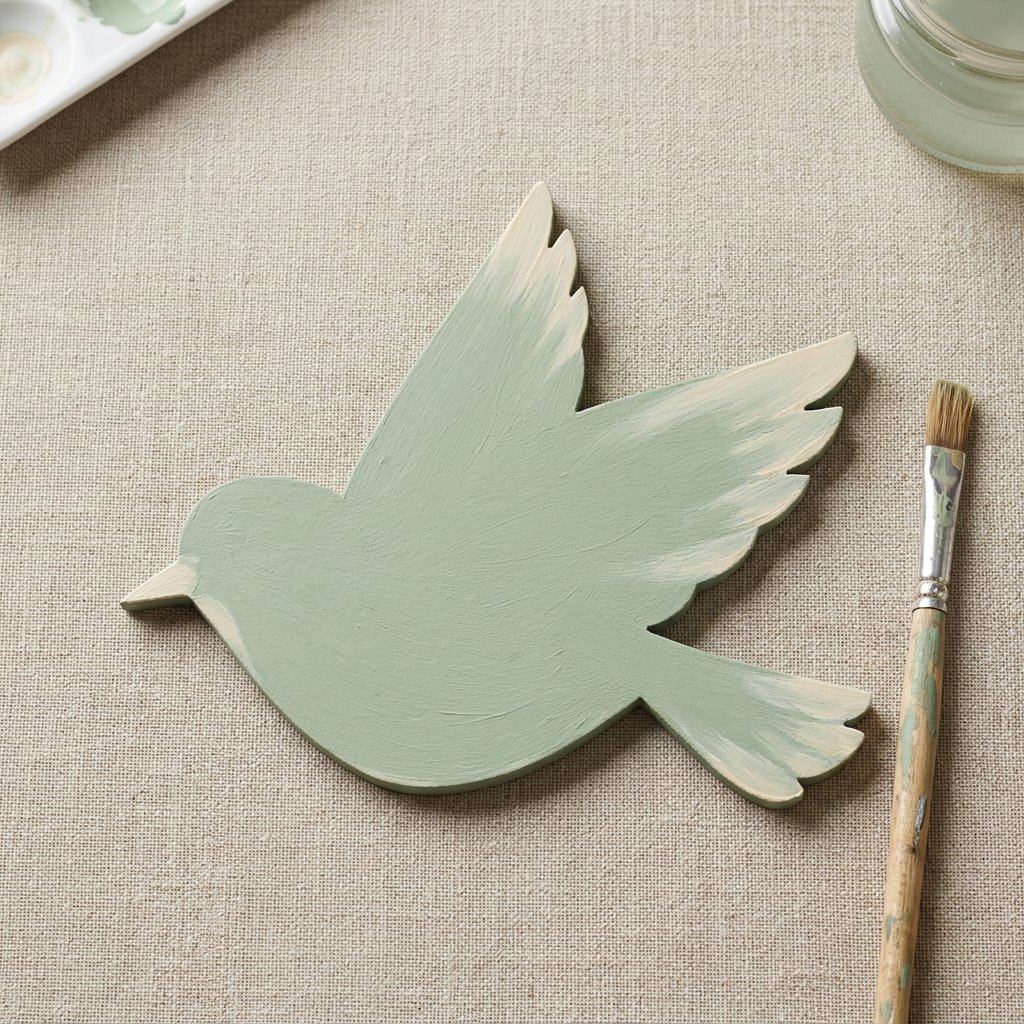 Flying bird painted sage and cream