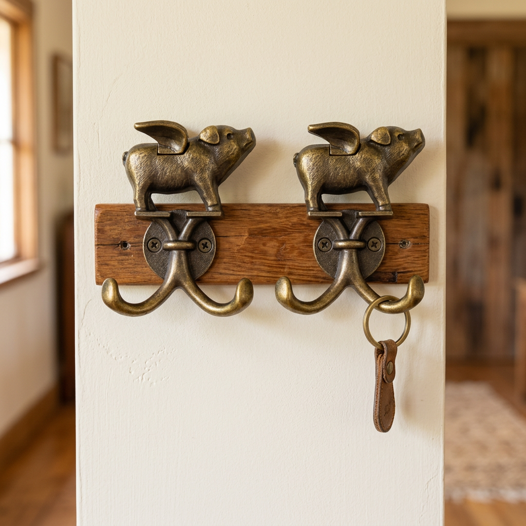Flying pig hooks in a country cottage hallway