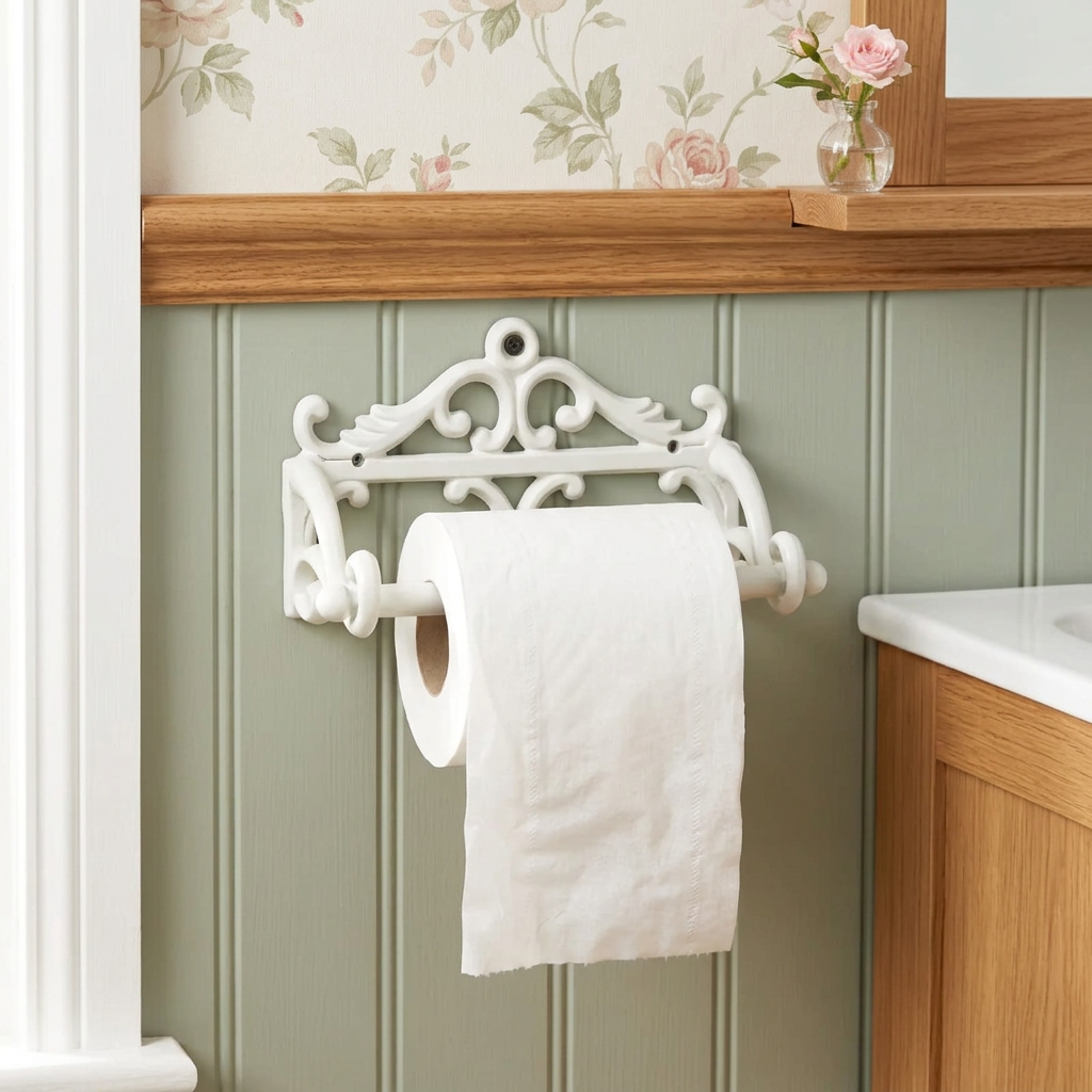 French White holder in a sage cottage bathroom