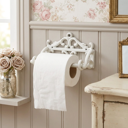 French White holder with faded roses and shabby-chic cream accents
