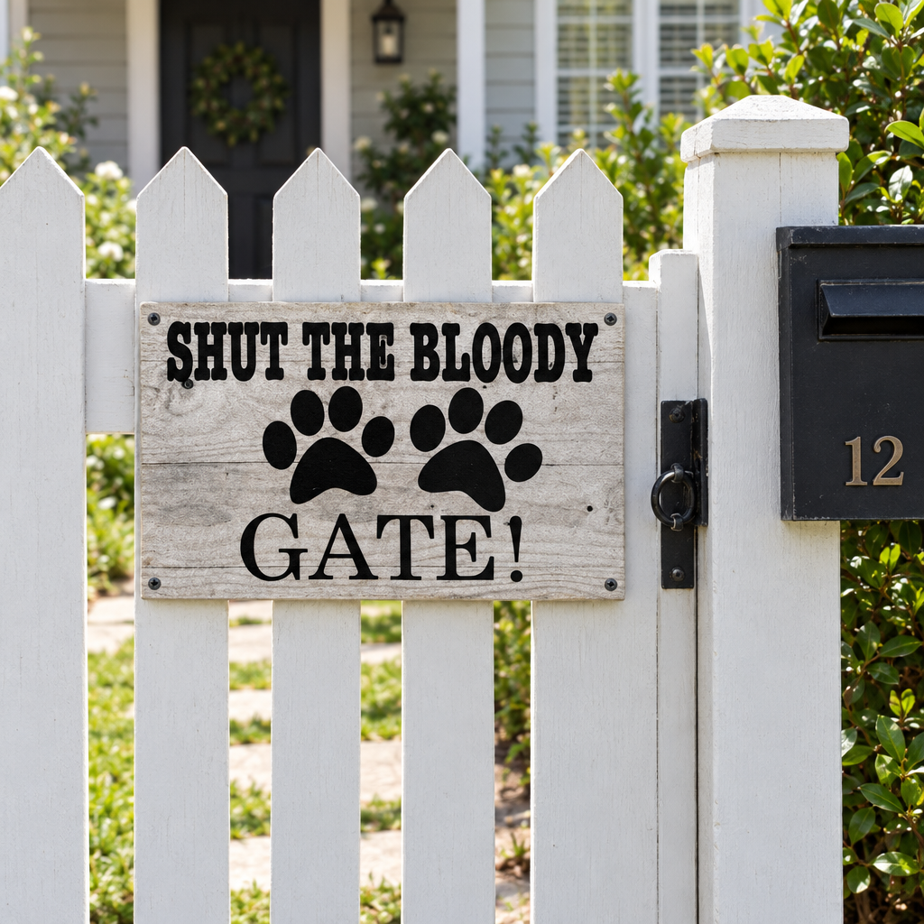 Front picket fence gate near letterbox