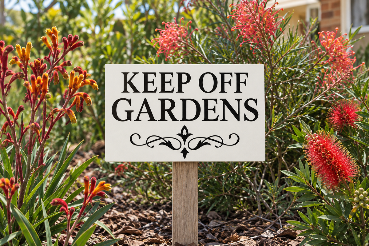 Garden stake among Australian native plants