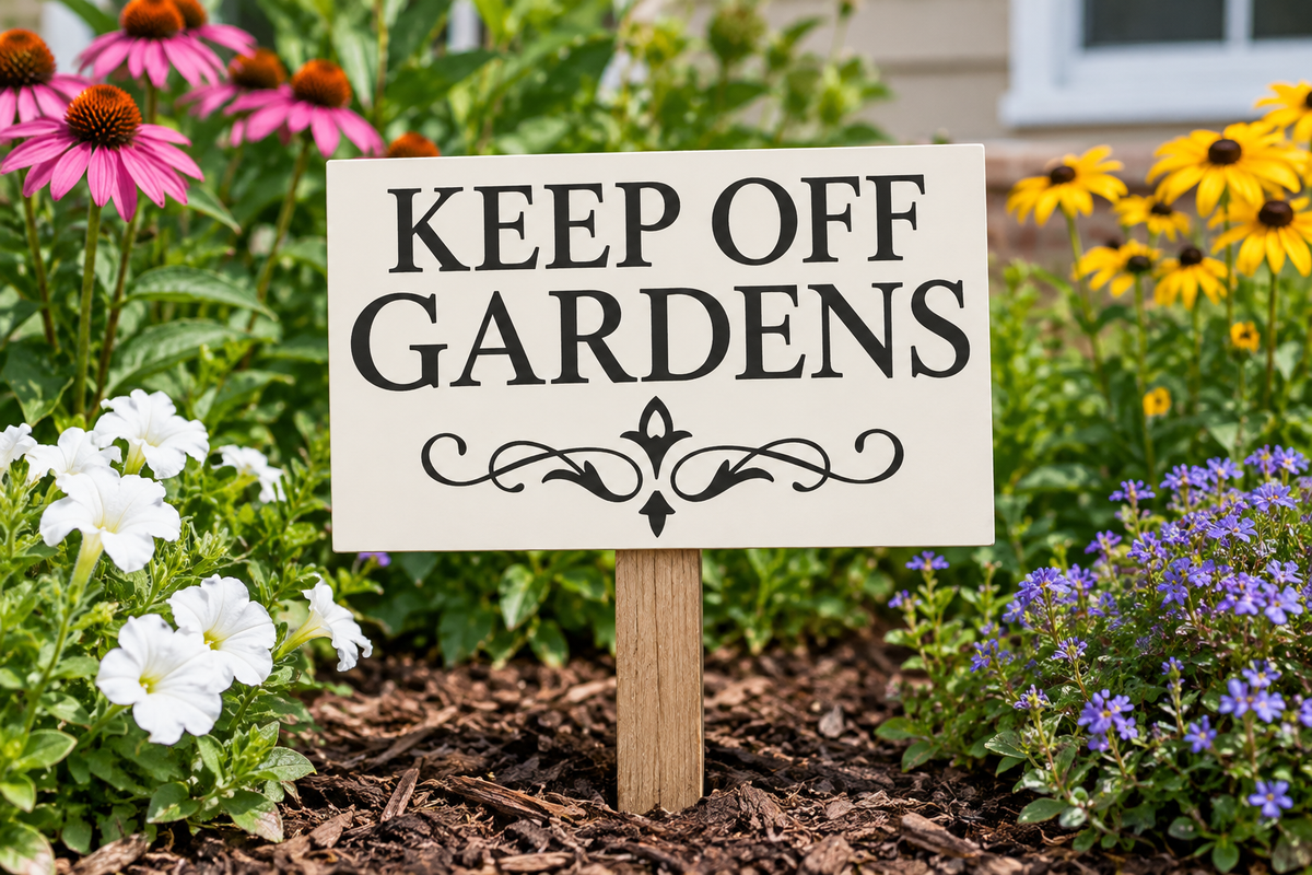 Garden stake in flower bed, clean surface