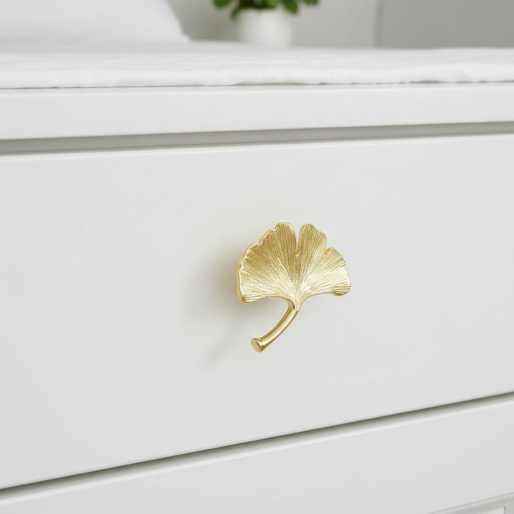 Gold Ginkgo Leaf Cabinet Knob Lifestyle