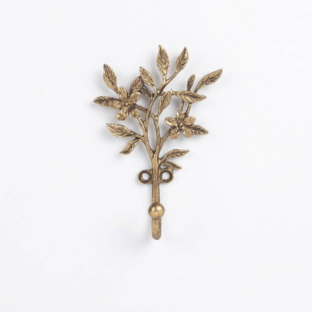 Golden leaf and blossom wall hook on white