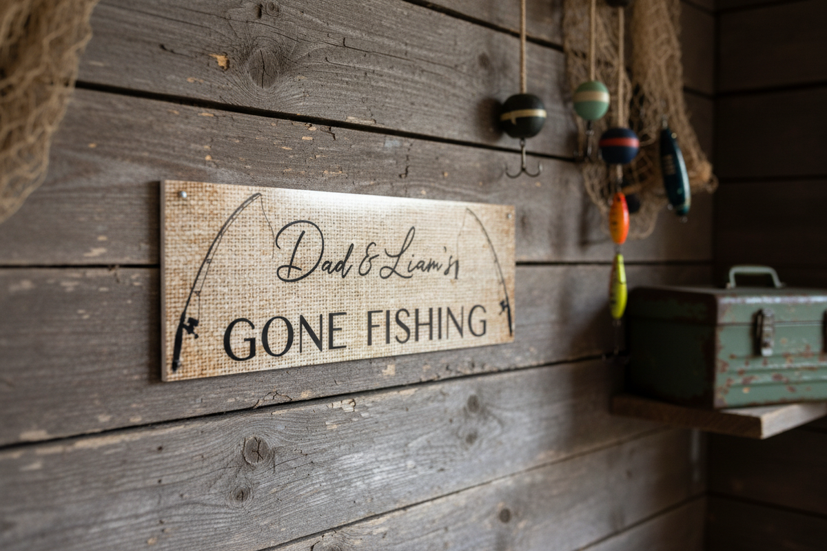Gone Fishing Sign Man Cave