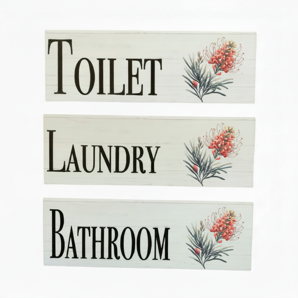 Grevillea Toilet Laundry Bathroom sign set