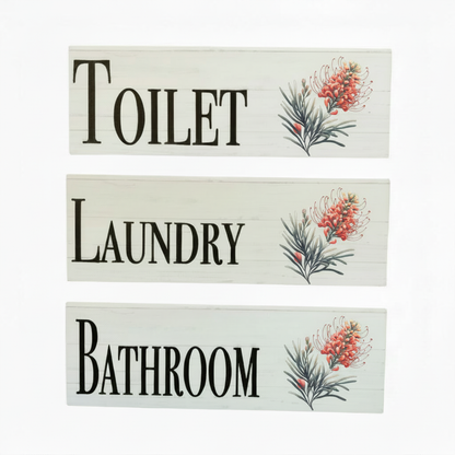 Grevillea Toilet Laundry Bathroom sign set
