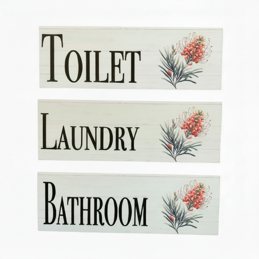 Grevillea Toilet Laundry Bathroom sign set