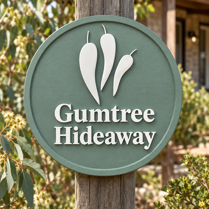 Gumtree Hideaway gum-leaf sign preview