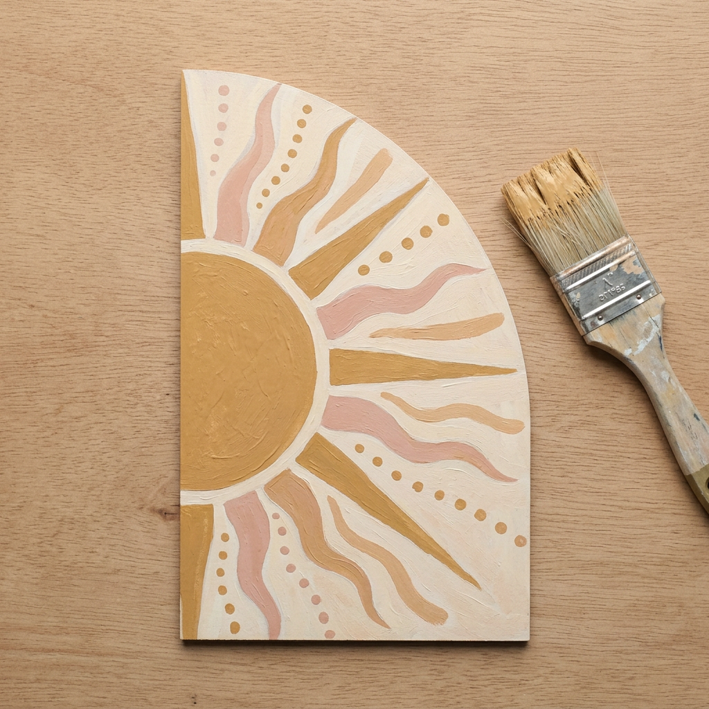 Half-arch panel with boho sun artwork
