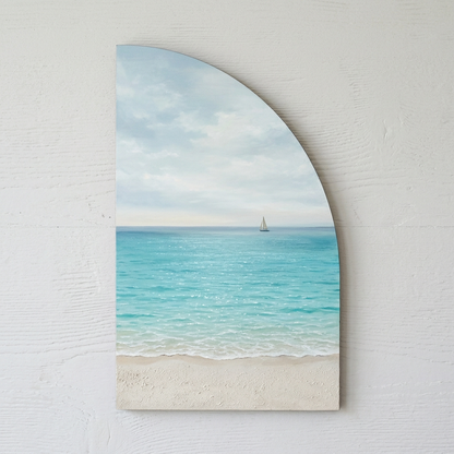 Half-arch panel with coastal ocean painting