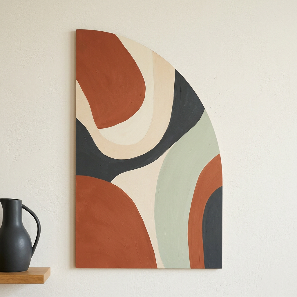 Half-arch panel with modern abstract artwork