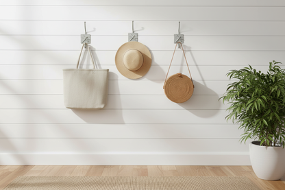 Hallway - Linen Tote, Straw Hat & Rattan Bag