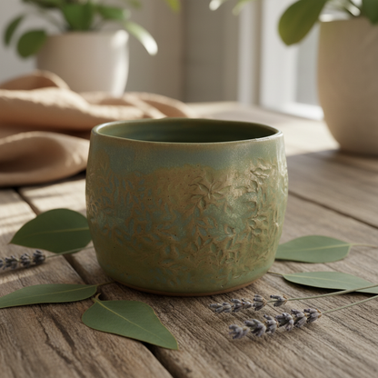 Handmade Floral Green Leaf Ceramic Mug Cup — Wolf and Clay Lifestyle