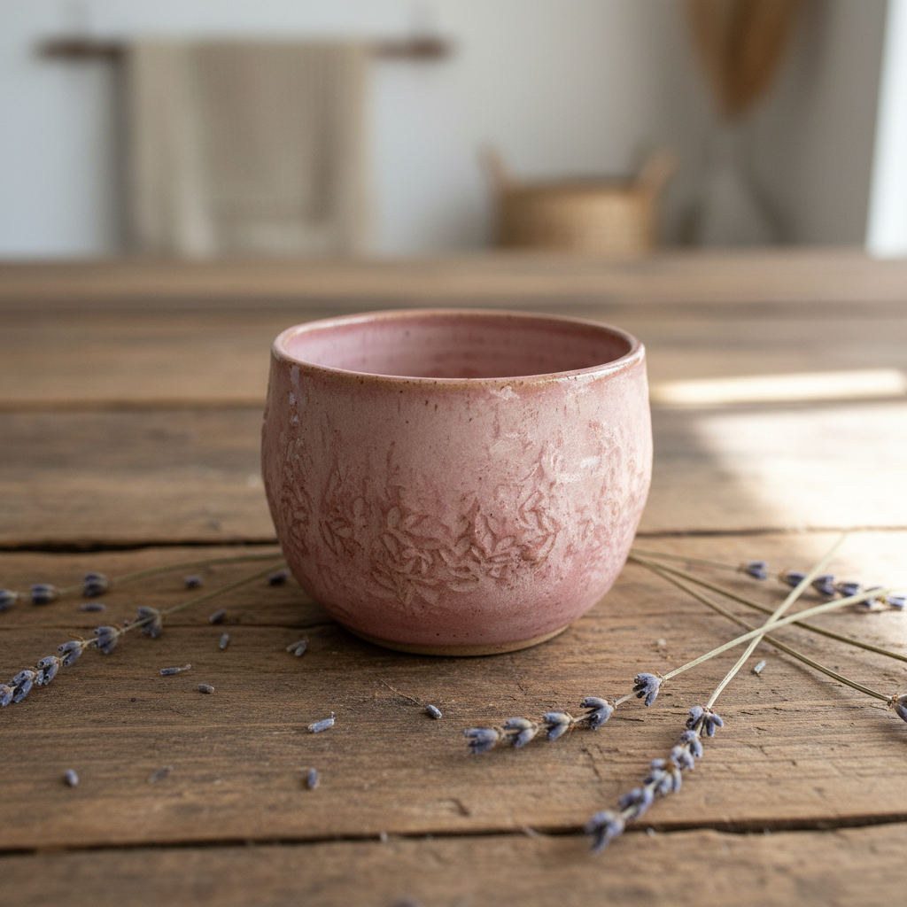 Handmade Floral Pink Ceramic Handleless Cup — Wolf and Clay