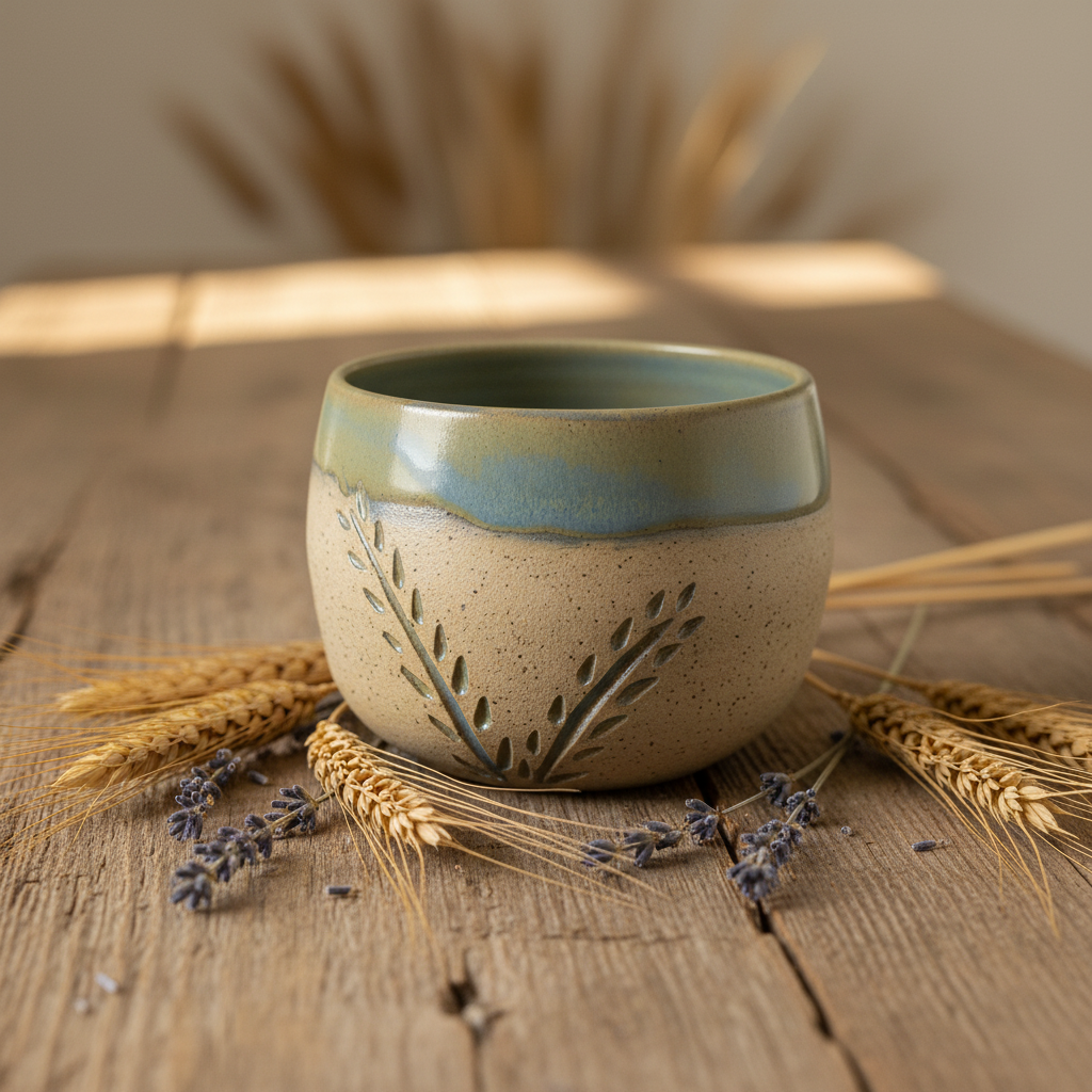 Handmade Green Blue Wheat Ceramic Mug Cup — Wolf and Clay Lifestyle