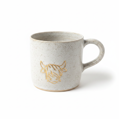 Handmade Highland Cow Ceramic Mug — close-up