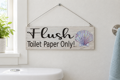 Hanging in bathroom, wire at top corners
