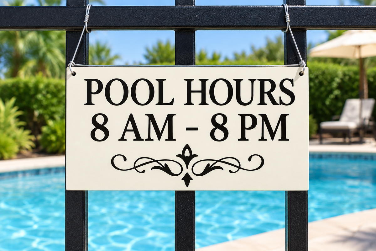 Hanging on pool gate, wire at top corners
