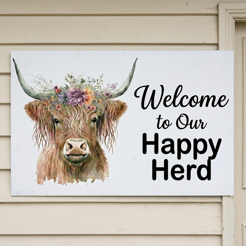 Happy Herd sign on cream cottage weatherboards