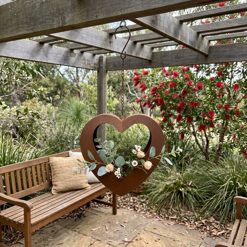 Heart planter in an Australian native garden setting