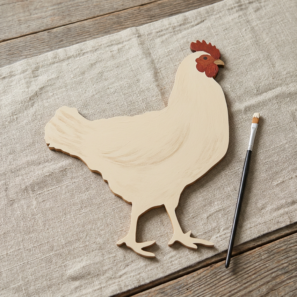 Hen painted cream with a rust-red comb