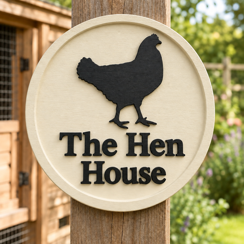 Hen sign with a raised circular border