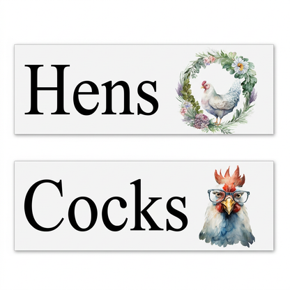 Hens and Cocks signs with matching pure white backgrounds