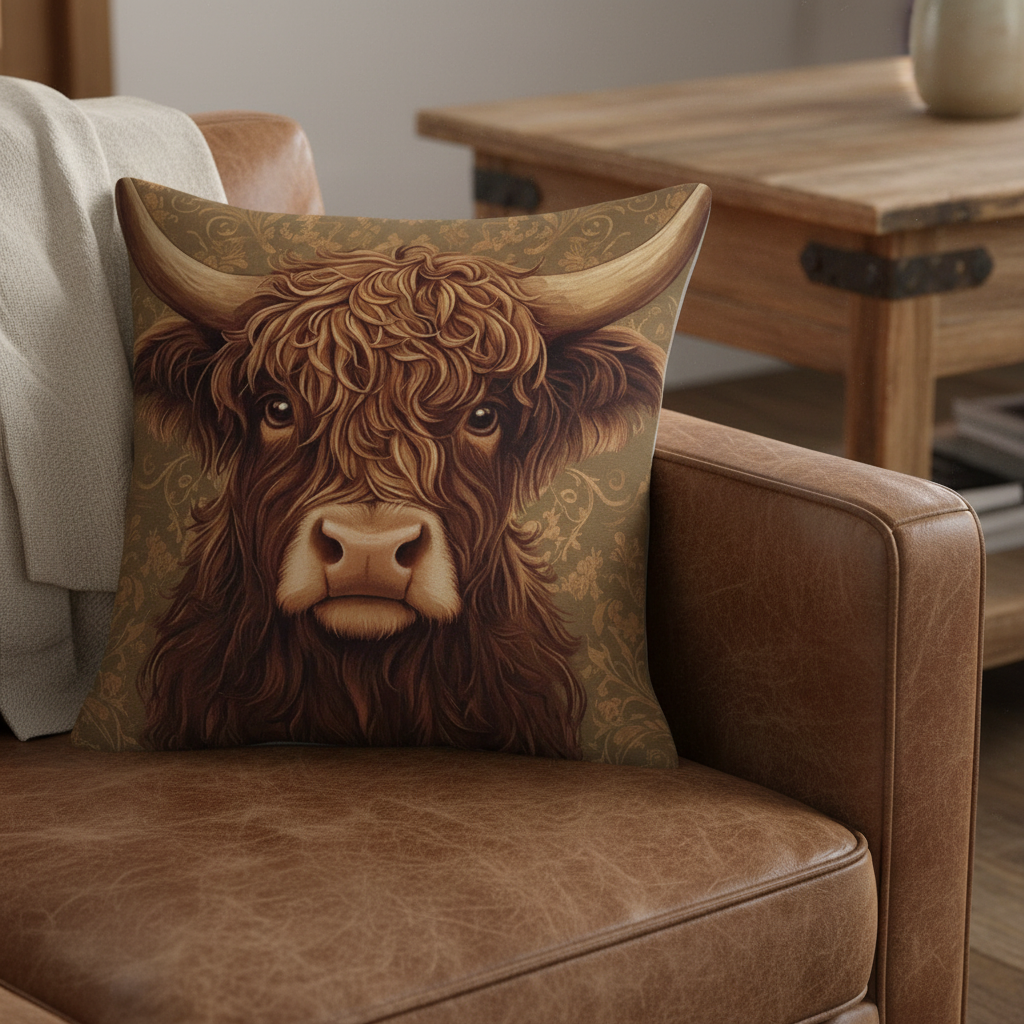 Highland Cow Cushion Cover Lifestyle