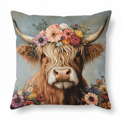 Highland Cow Cushion - White Background