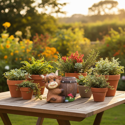 Highland Cow Planter — Garden Patio Lifestyle