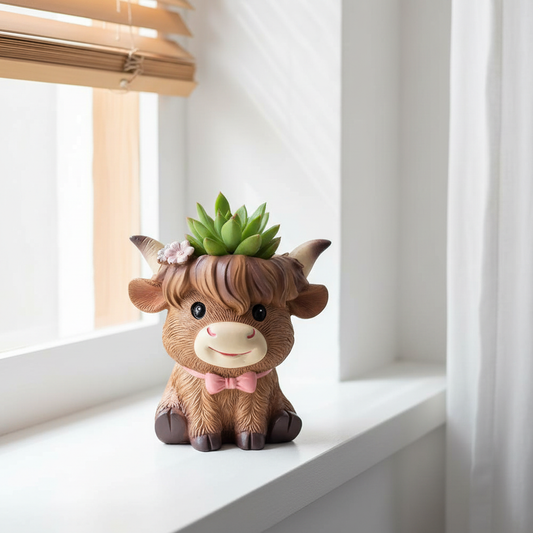 Highland Cow Sitting Planter — Windowsill Lifestyle