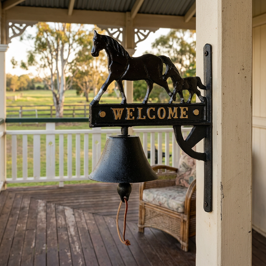 Horse and foal doorbell on a country Queenslander verandah