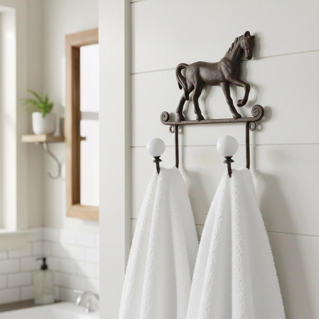 Horse Double Hook - Towels Hanging from Hooks