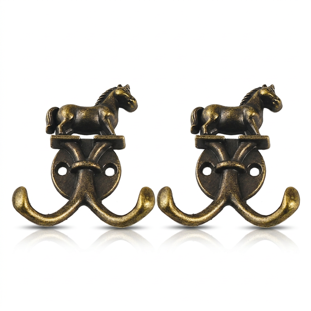 Horse double wall hooks set on white
