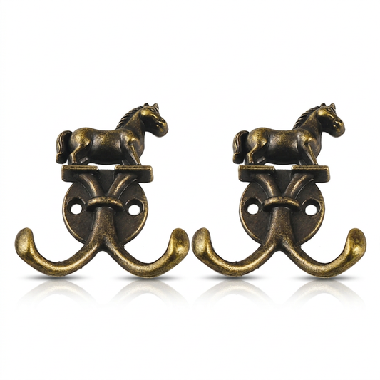 Horse double wall hooks set on white