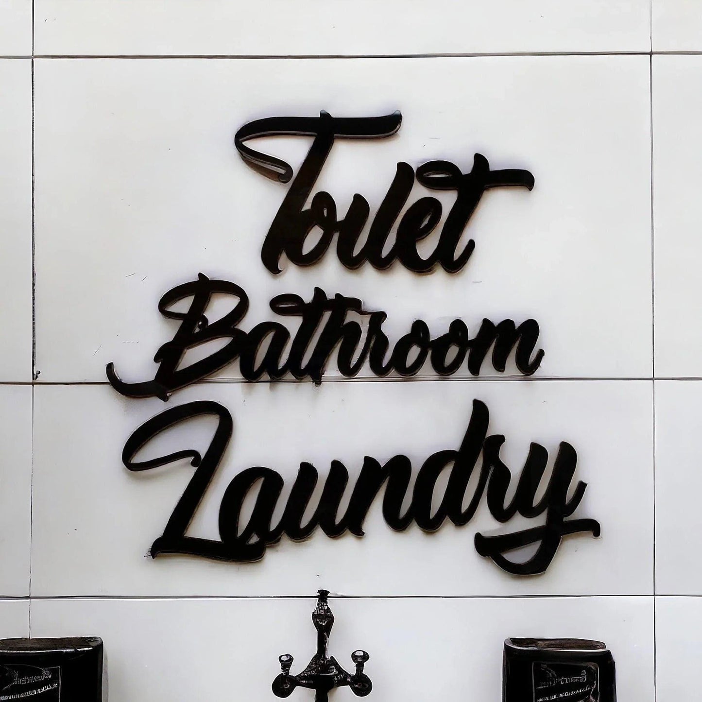 Toilet Laundry Bathroom Door Sign Set Wall Art Vintage - The Renmy Store Homewares & Gifts