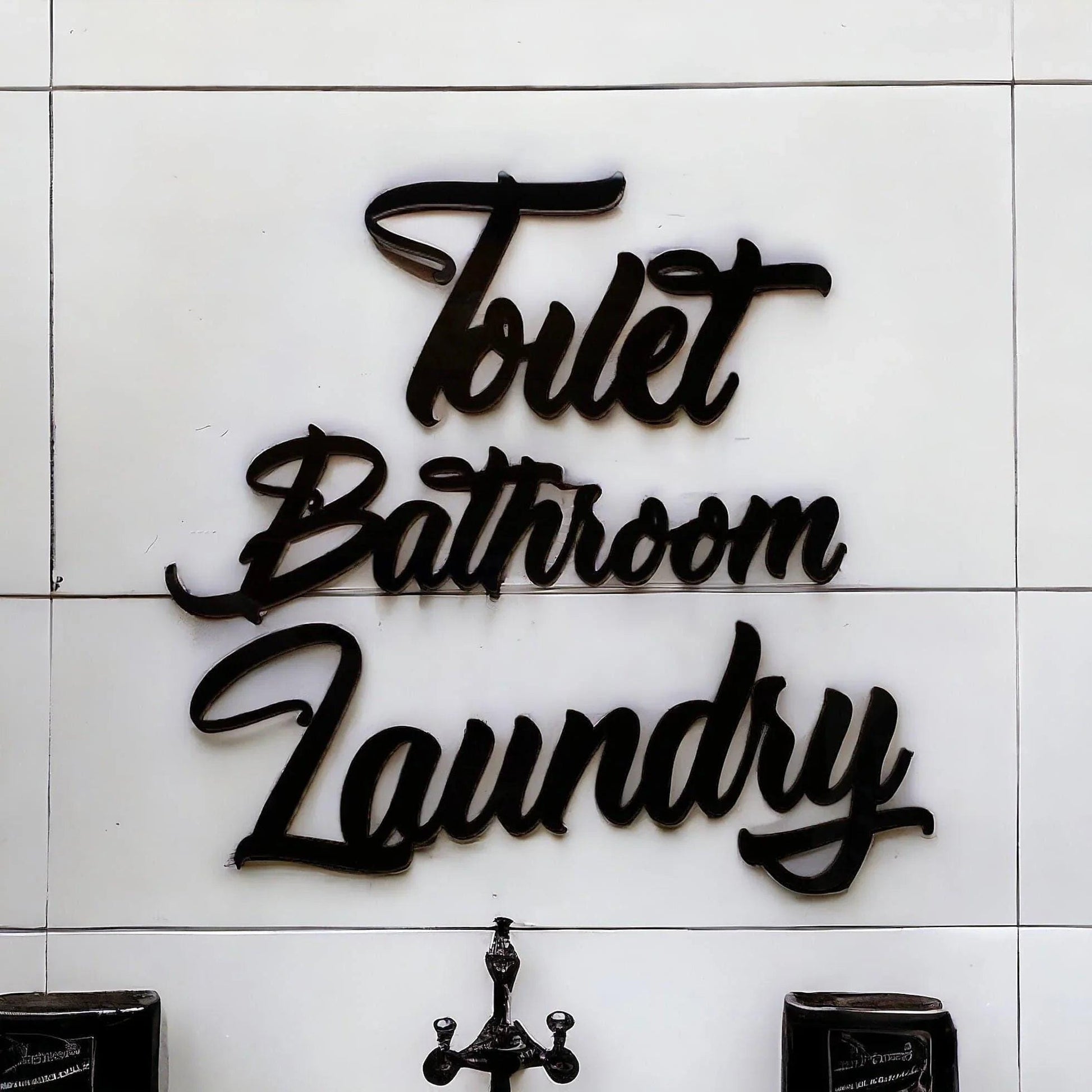 Toilet Laundry Bathroom Door Sign Set Wall Art Vintage - The Renmy Store Homewares & Gifts