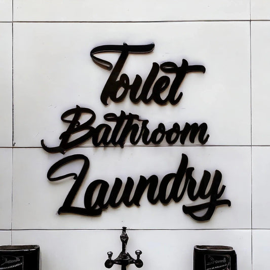 Toilet Laundry Bathroom Door Sign Set Wall Art Vintage - The Renmy Store Homewares & Gifts