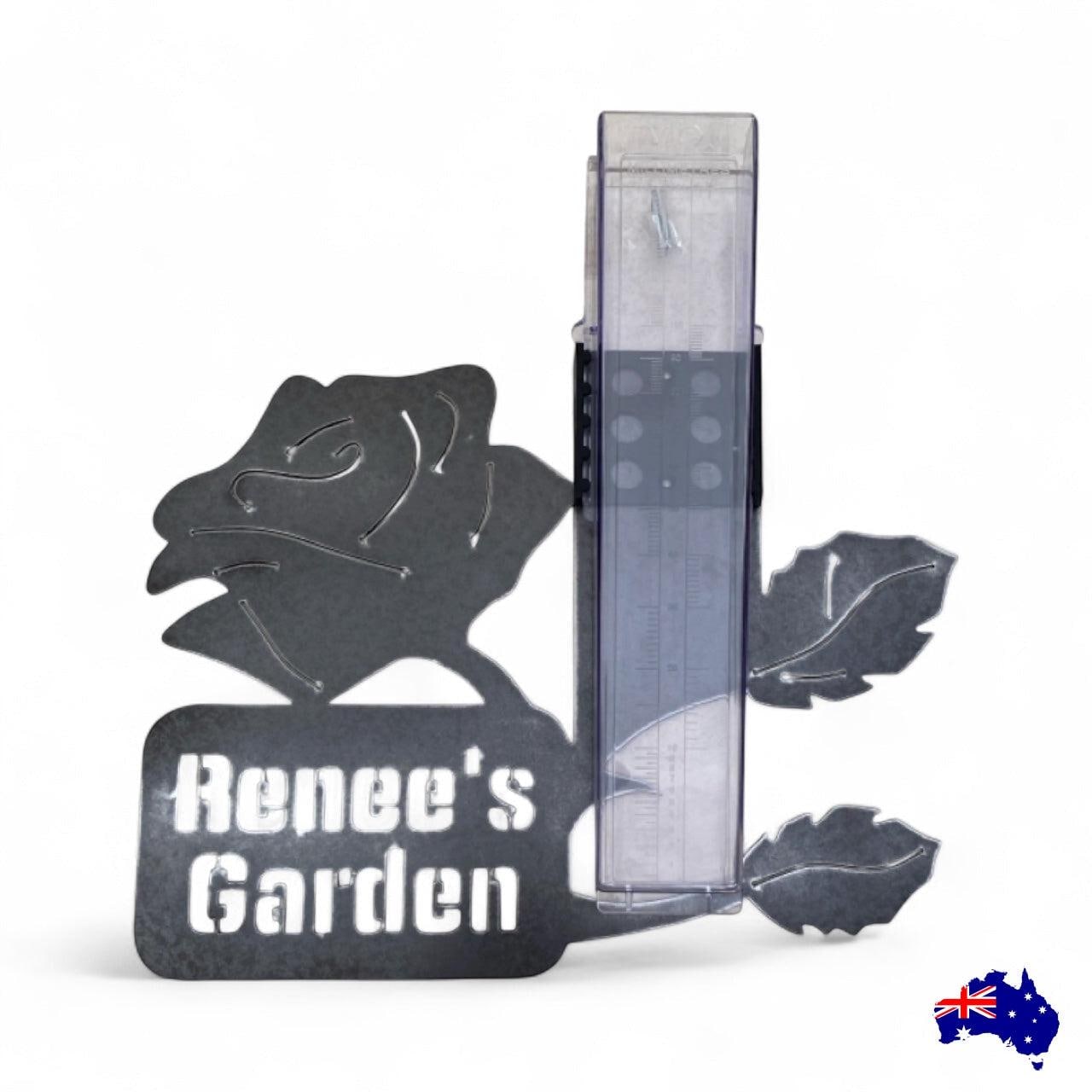 Rain Gauge Stake Wall Custom Personalised Garden - Personalised Rain Gauge Stake - Sturdy Cast Iron Garden Decor - Uv-Protected Nylex Gauge