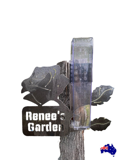 Rain Gauge Stake Wall Custom Personalised Garden - Personalised Rain Gauge Stake - Sturdy Cast Iron Garden Decor - Uv-Protected Nylex Gauge