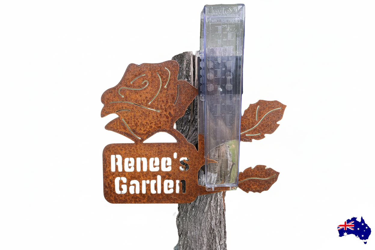 Rain Gauge Custom Personalised Garden Rose - Stake or Wall Mount - Aussie Made