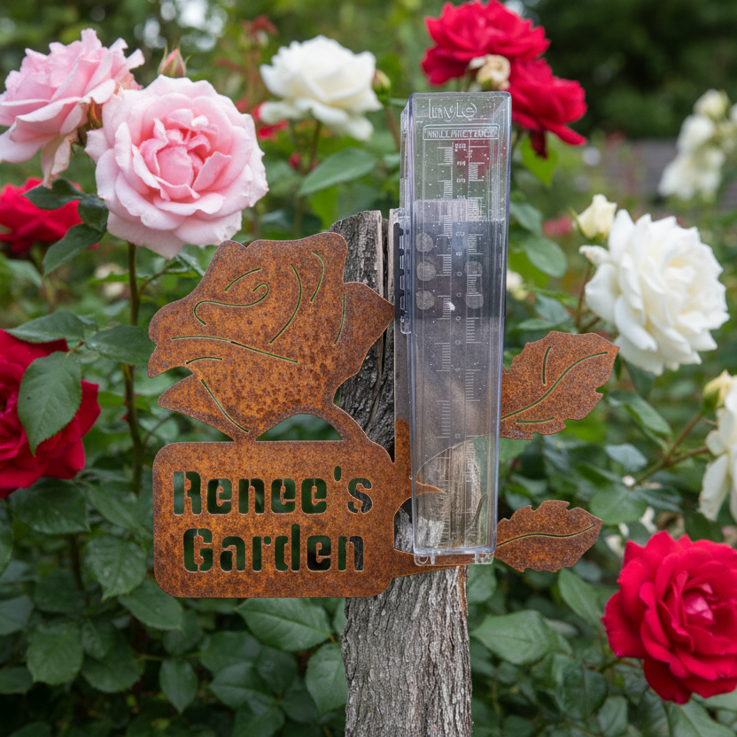 Rain Gauge Custom Personalised Garden Rose - Stake or Wall Mount - Aussie Made