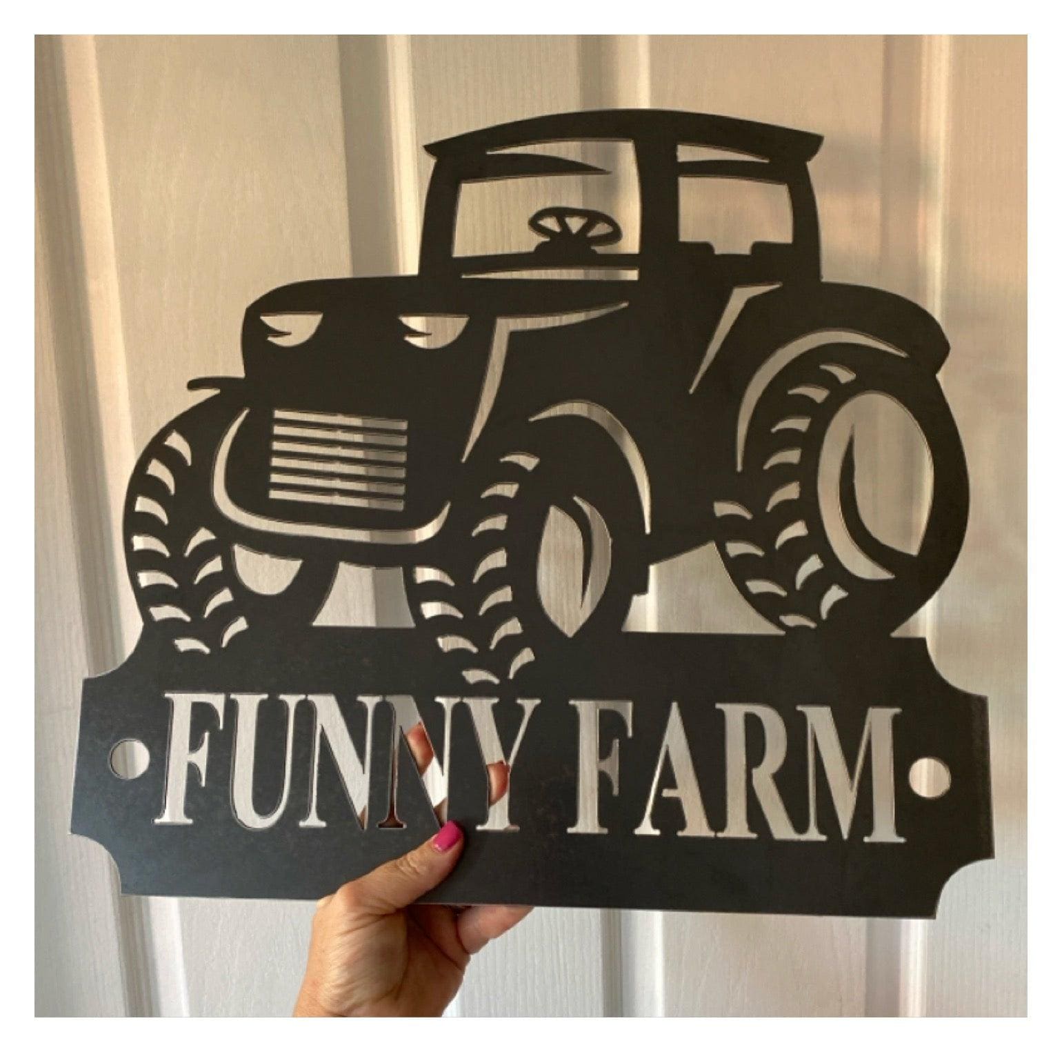 House Property Tractor Farm Personalised Rusty Metal Steel Sign - Custom-Made Tractor Farm Country Sign - Cor10 Rusty Steel Sign
