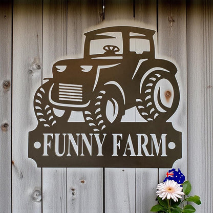 House Property Tractor Farm Personalised Rusty Metal Steel Sign - Custom-Made Tractor Farm Country Sign - Cor10 Rusty Steel Sign